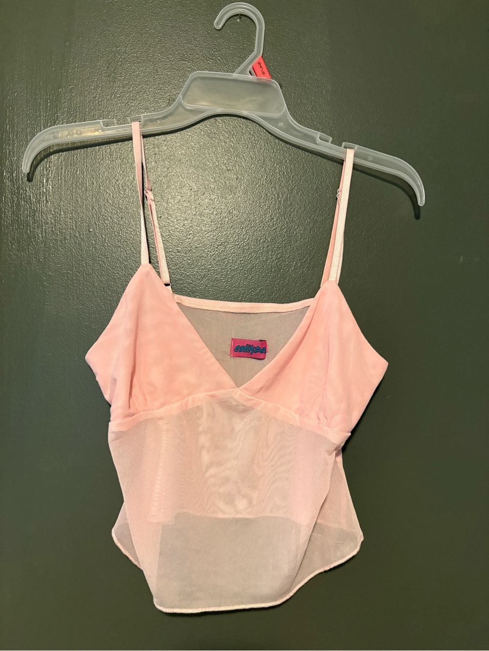 Edikted Pink Sheer Mesh Cami Crop Top Size M